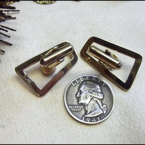 1950s Speidel Signed Red Glass Gold Geometric Vintage Cufflinks 14732 - Picture 6 of 6